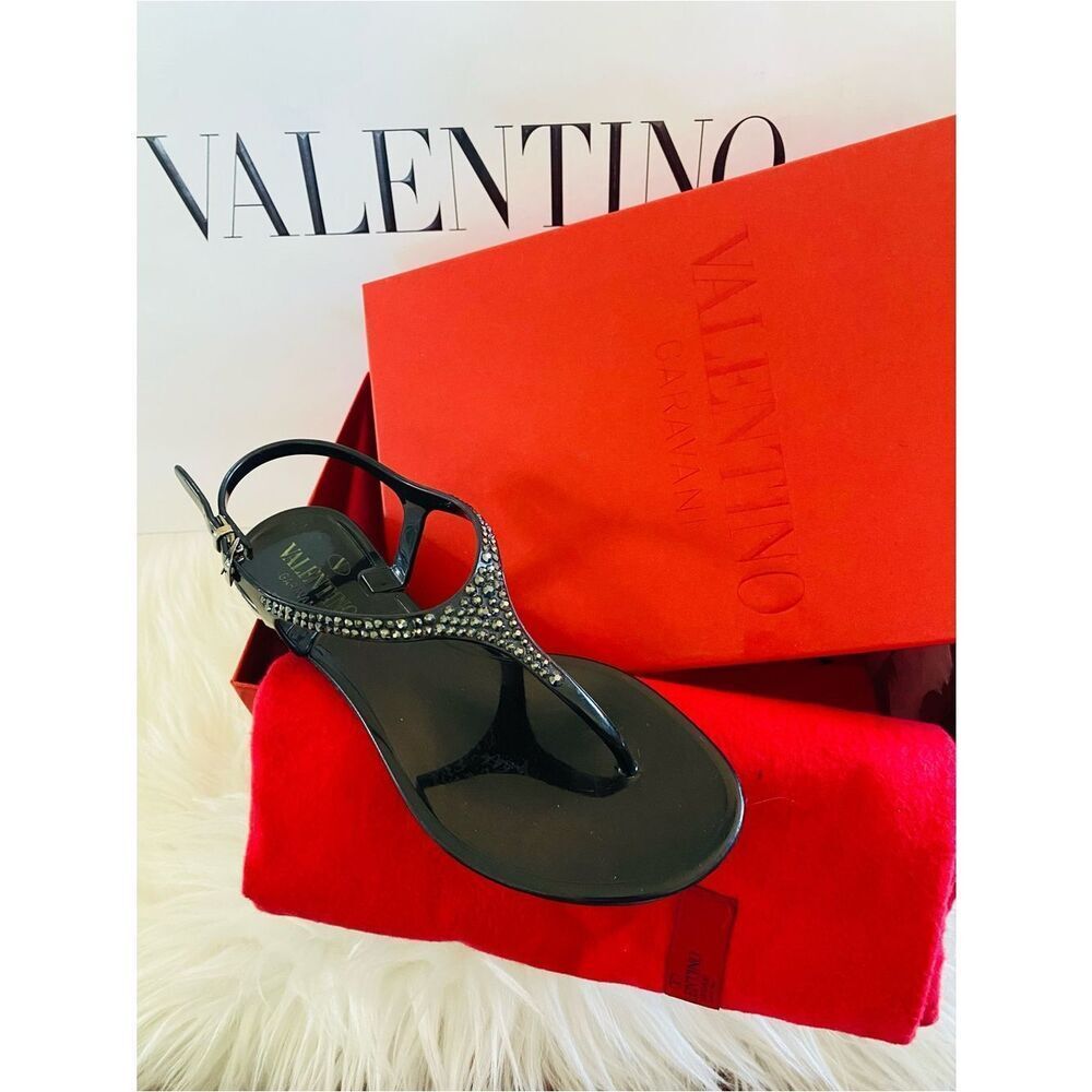 Valentino Garavani Black Rubber
Crystal Embellished Slingback
Sandals Authentic